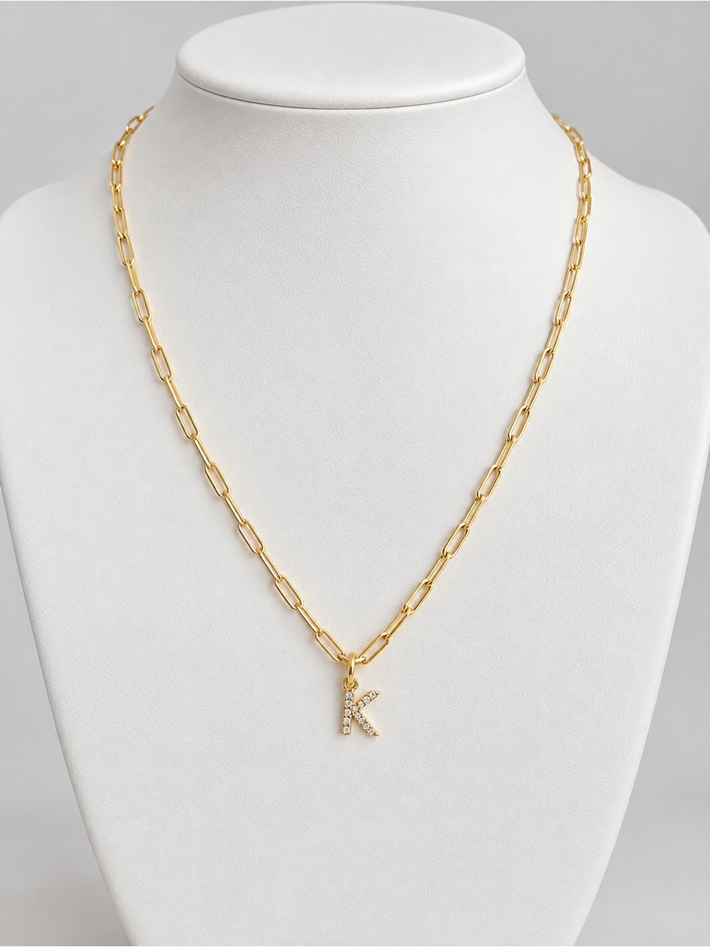 Premier Designs “K” Gold Tone Initial Letter Necklace 16" Paperclip Chain